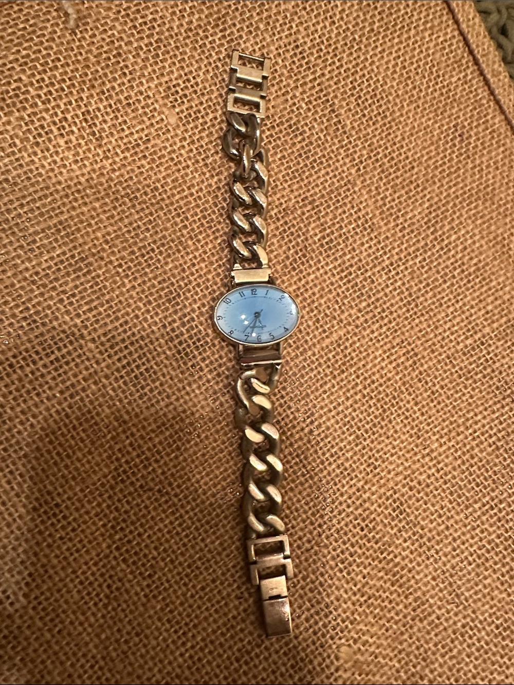 Margaux Silver-Tone Chain Link Watch with Light Blue Dial